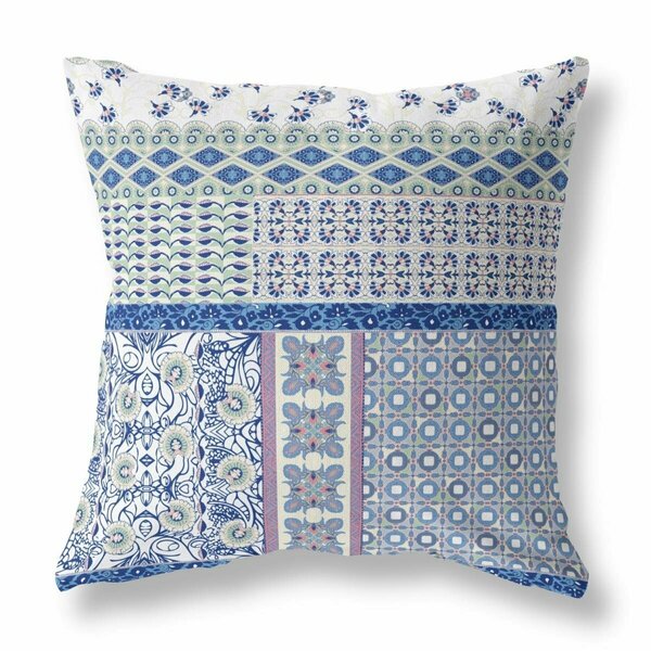 Palacedesigns 20 in. Blue Lavender & White Patch Indoor & Outdoor Zippered Throw Pillow PA3094157